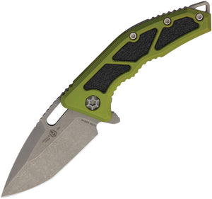 Heretic Knives Medusa Green Tanto Battleworn CPM S35VN Folding Knife 0095agrn