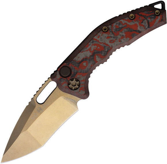 Heretic Knives Automatic Medusa Knife Button Lock Red Camo Carbon Fiber Bronze MagnaCut Recurve Blade 0127ARDCC