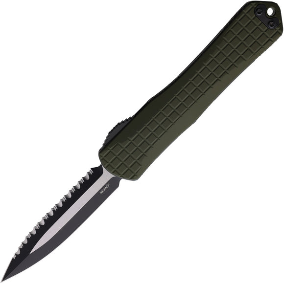 Heretic Knives Automatic Manticore X Knife OTF OD Green Frag Aluminum Serrated MagnaCut Blade 032F10AT