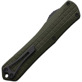 Heretic Knives Automatic Manticore X Knife OTF OD Green Frag Aluminum Serrated MagnaCut Blade 032F10AT