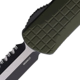 Heretic Knives Automatic Manticore X Knife OTF OD Green Frag Aluminum Serrated MagnaCut Blade 032F10AT