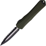 Heretic Knives Automatic Manticore X Knife OTF OD Green Frag Aluminum Serrated MagnaCut Blade 032F10AT