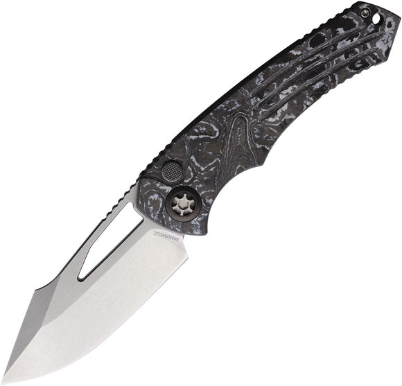 Heretic Knives Pariah Button Lock White Storm Carbon Fiber Folding MagnaCut Knife 0462AWTCC