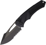 Heretic Knives Pariah Button Lock Blackout Aluminum Folding Serrated MagnaCut Knife 0466BT