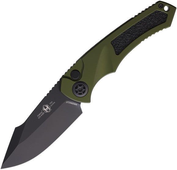 Heretic Knives Automatic Pariah Knife Button Lock OD Green Aluminum MagnaCut Blade 0484AGRN