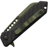 Heretic Knives Jinn Button Lock Carbon Fiber Folding Metallic Green MagnaCut Pocket Knife 213MGCF