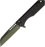 Heretic Knives Jinn Button Lock Carbon Fiber Folding Metallic Green MagnaCut Pocket Knife 213MGCF