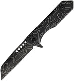 Heretic Knives Jinn Button Lock Black Topographic Folding MagnaCut Pocket Knife 213TOPO