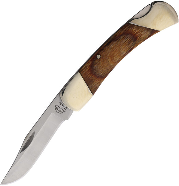 Hard Hat Lockback Oak & Brass Folding Stainless Pocket Knife 413