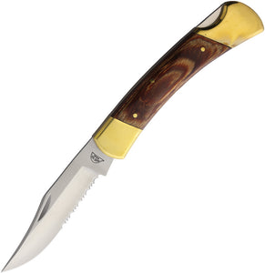 Hard Hat Lockback Oak & Brass Folding Stainless Pocket Knife 811SO