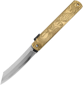 Higonokami Warikomi Large Dragon Brass Folding Paper Steel Pocket Knife CARV01