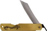 Higonokami Warikomi Dragon Brass Folding Blue Paper Steel Pocket Knife ZOD11