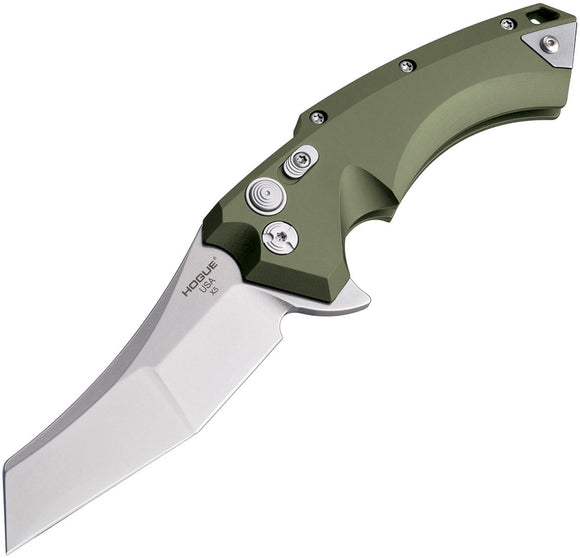 Hogue X5 Button Lock OD Green Aluminum Wharncliffe Folding Pocket Knife 34541