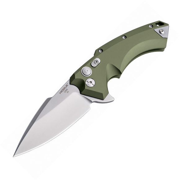 Hogue X5 Button Lock OD Green Aluminum Spear Pt Folding Pocket Knife 34551