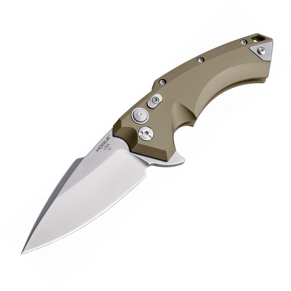 Hogue X5 Button Lock Tan Aluminum Handle Stainless Spear Pt Folding Knife 34554