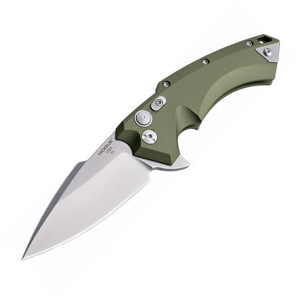 Hogue X5 Button Lock OD Green Aluminum Handle Spear Folding Knife w/ Case 34571