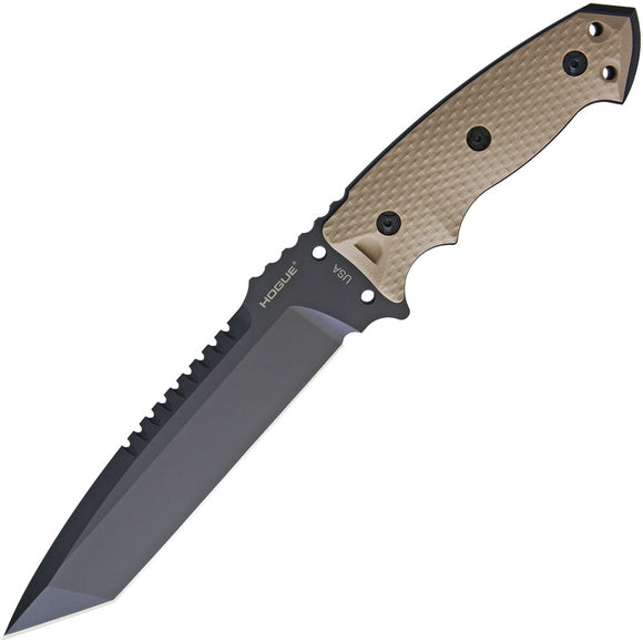 Hogue EX F01 Black Fixed Tanto Blade Tan Handle Knife w/ Sheath 35107