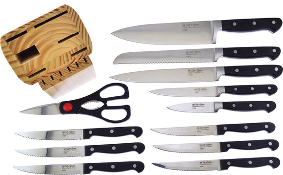 Hen & Rooster 12pc Black Kitchen Knives & Scissors Set w/ Storage Block I060
