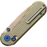 HIGHTRON Edgeplay Axis Lock Gold & Blue Titanium Folding Copper Damascus Knife K001GLD