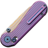 HIGHTRON Edgeplay Axis Lock Purple & Blue Titanium Folding Copper Damascus Knife K001PURP