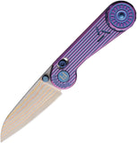 HIGHTRON Edgeplay Axis Lock Purple & Blue Titanium Folding Copper Damascus Knife K001PURP