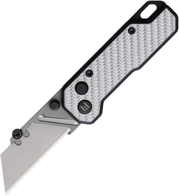 HIGHTRON Vector Utility Button Lock Black G10 & White Carbon Fiber Folding Pocket Knife K02WHT