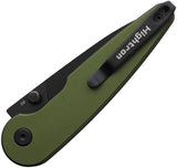 HIGHTRON Birdidi Button Lock Green Aluminum Folding PVD D2 Steel Pocket Knife K06GRN