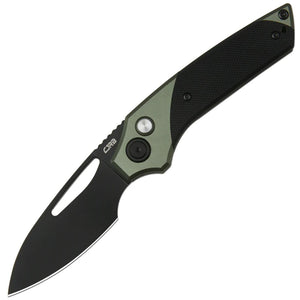 CJRB Version Button Lock Green Aluminum & Black G10 Folding AR-RPM9 Pocket Knife 1949BBK