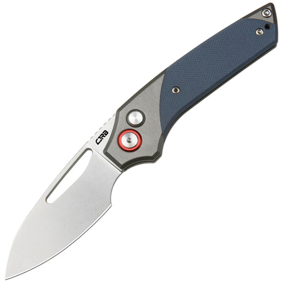 CJRB Version Button Lock Gray Aluminum & Blue G10 Folding AR-RPM9 Pocket Knife 1949GY