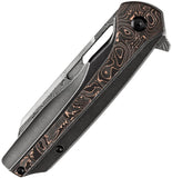 Kansept Knives Shard Framelock Titanium & Copper Carbon Fiber Folding Damascus Knife 1006C2