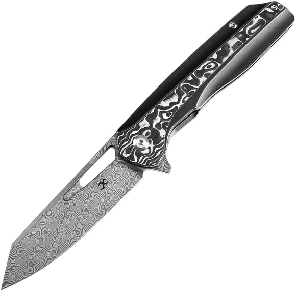 Kansept Knives Shard Framelock Titanium & Carbon Fiber Folding Damascus Knife 1006C3