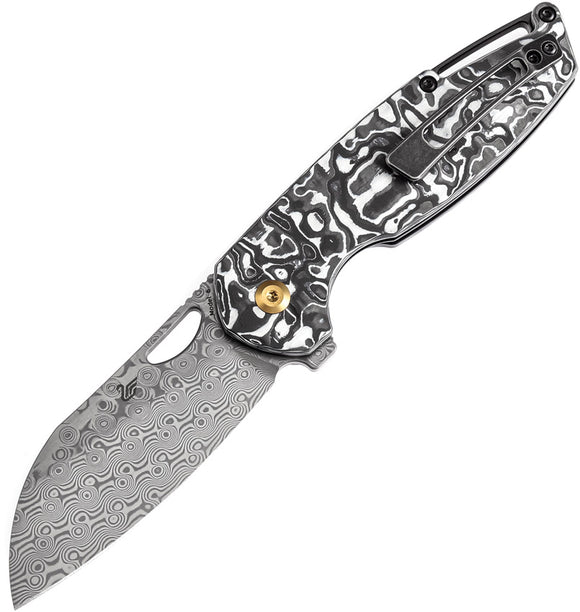 Kansept Knives Model 6 Linerlock Left Hand Carbon Fiber Folding Damascus Knife 1022L1