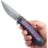 Kansept Knives Kratos Framelock Titanium & Timascus Folding Damascus Knife 1024A10