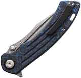 Kansept Knives Pretatout Linerlock Blue Rose Carbon Fiber Folding Damascus Knife 1032A4