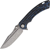 Kansept Knives Pretatout Linerlock Blue Rose Carbon Fiber Folding Damascus Knife 1032A4