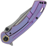 Kansept Knives Pretatout Framelock Purple Titanium Folding Damascus Pocket Knife K1032D5