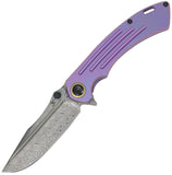 Kansept Knives Pretatout Framelock Purple Titanium Folding Damascus Pocket Knife K1032D5