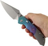 Kansept Knives Fenrir Top Linerlock Gray & Blurple Crystallized Titanium Folding 20CV Pocket Knife K1034H2