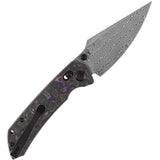 Kansept Knives Fenrir Crossbar Lock Purple Haze Carbon Fiber Folding Damascus Knife 1034V9
