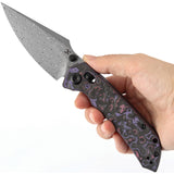 Kansept Knives Fenrir Crossbar Lock Purple Haze Carbon Fiber Folding Damascus Knife 1034V9