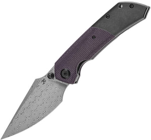 Kansept Knives Fenrir Linerlock Titanium & Purple Micarta Folding Damascus Knife 1034Z2