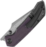 Kansept Knives Fenrir Linerlock Titanium & Purple Micarta Folding Damascus Knife 1034Z2