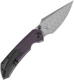 Kansept Knives Fenrir Linerlock Titanium & Purple Micarta Folding Damascus Knife 1034Z2