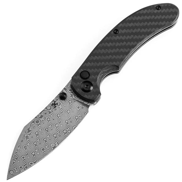 Kansept Knives Nesstreet Button Lock Twill Carbon Fiber Folding Damascus Pocket Knife 1039F6