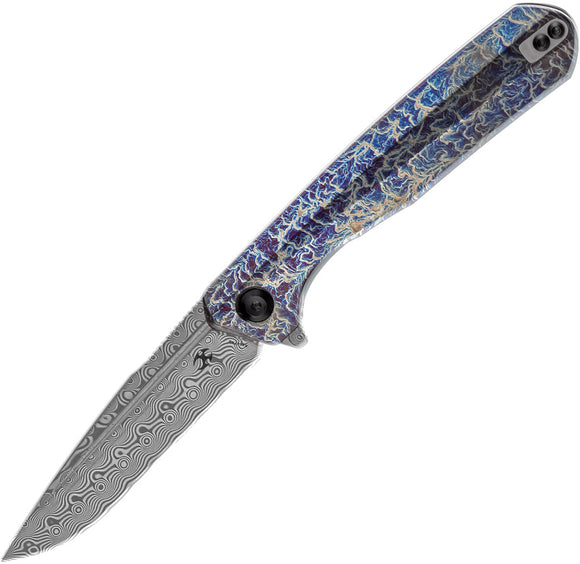 Kansept Knives Qilin Linerlock Lightning Strike Titanium Folding Damascus Pocket Knife 1047A3