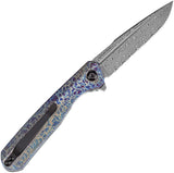 Kansept Knives Qilin Linerlock Lightning Strike Titanium Folding Damascus Pocket Knife 1047A3