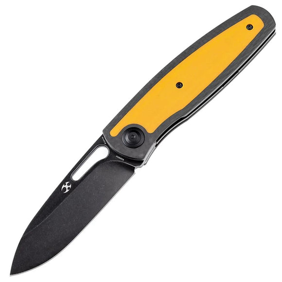 Kansept Knives Mato Linerlock Black CF & Yellow G10 Folding S35VN Knife 1050A3