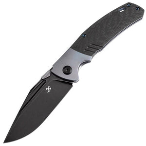 Kansept Knives Hinterland Framelock Blue Titanium & Carbon Fiber Folding S35VN Knife 1057A1