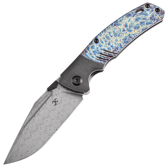 Kansept Knives Hinterland Framelock Lightning Strike Titanium Folding Damascus Knife 1057A6