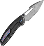 Kansept Knives Link Framelock Blackwash Titanium Folding Damascus Knife 1068A4